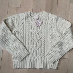 Best & Co girls softest cable knit cashmere ivory sweater